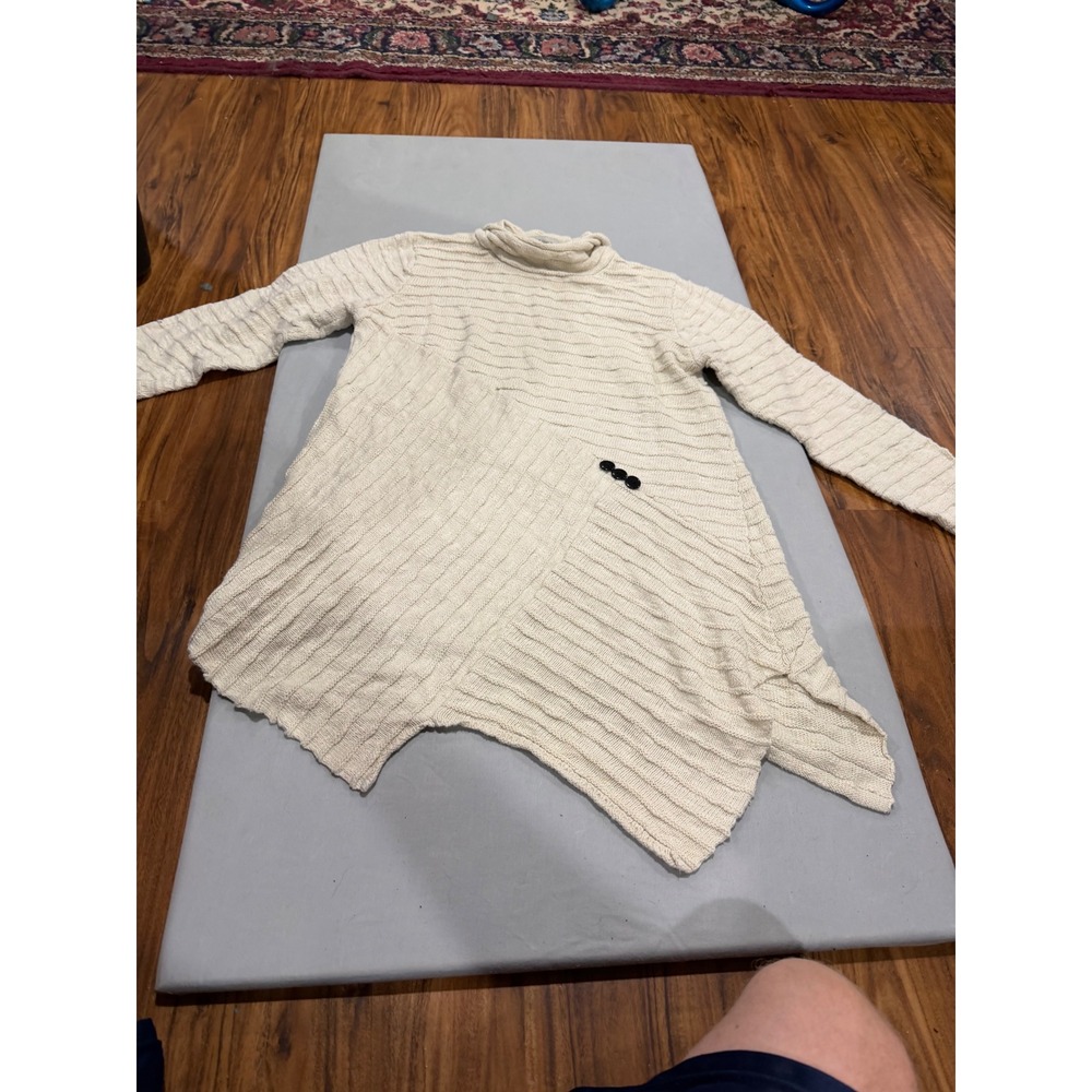 Lagenlook Womens Habitat Asymmetric Ribbed Cowl Neck Tunic Sweater L Cream